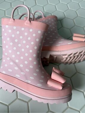 Kids Pink Polka Dot Rain Boots with Bow
